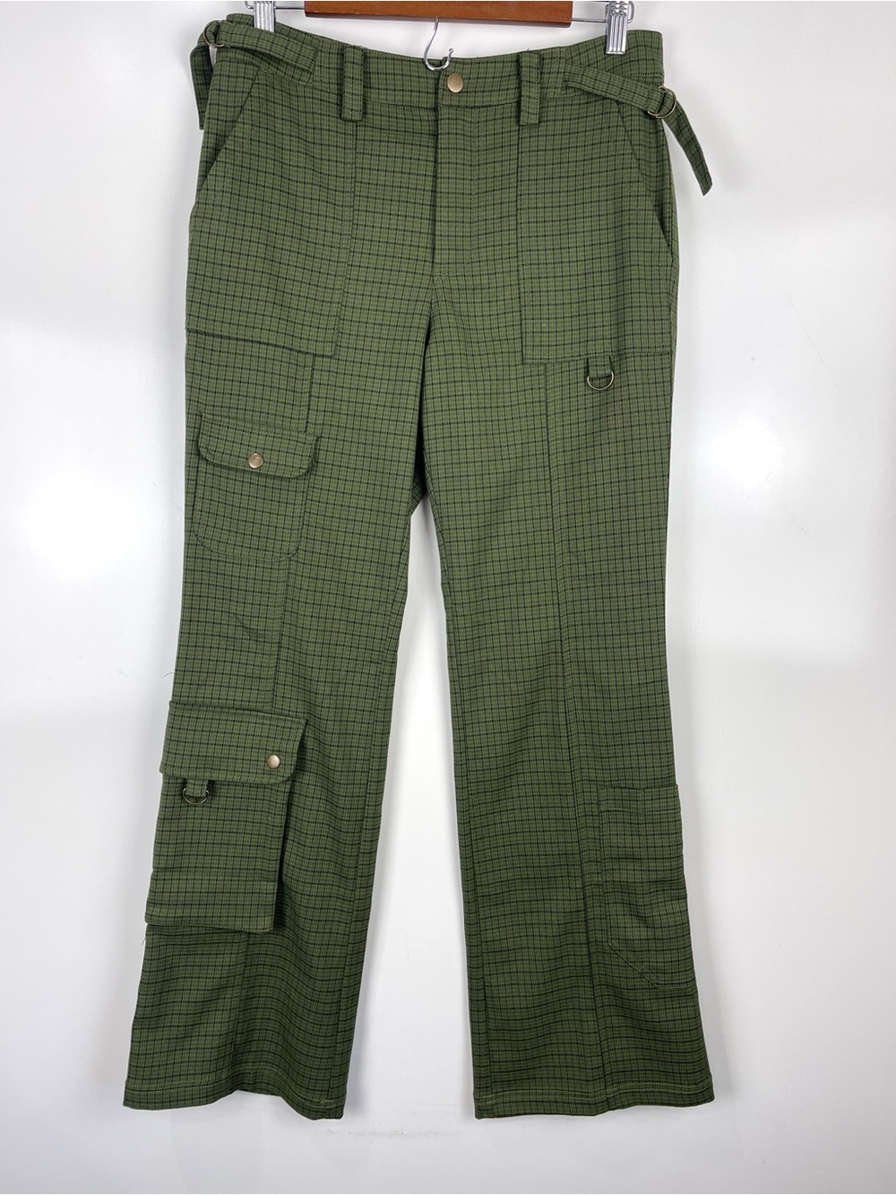 Urban Outfitters Green Plaid Utility Cargo Pants Straight Leg Size 4 Grunge